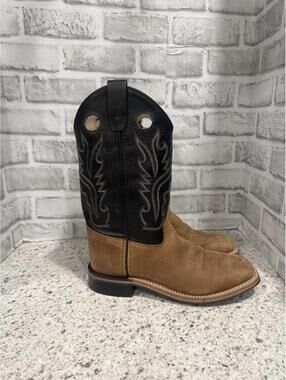 Old West BSY1814 Western Cowboy Boots Brown and Black Embroidered Boys Size 6 D